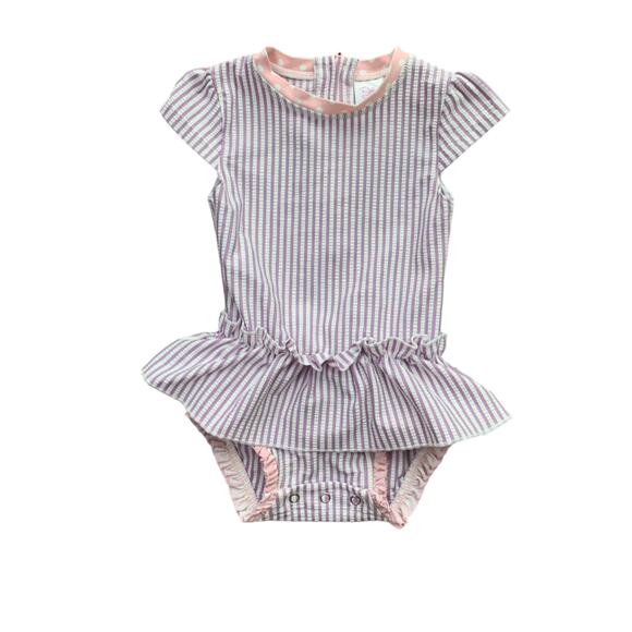 RuffleButts Lilac Seersucker Skirted Swimsuit - Picture 7 of 9